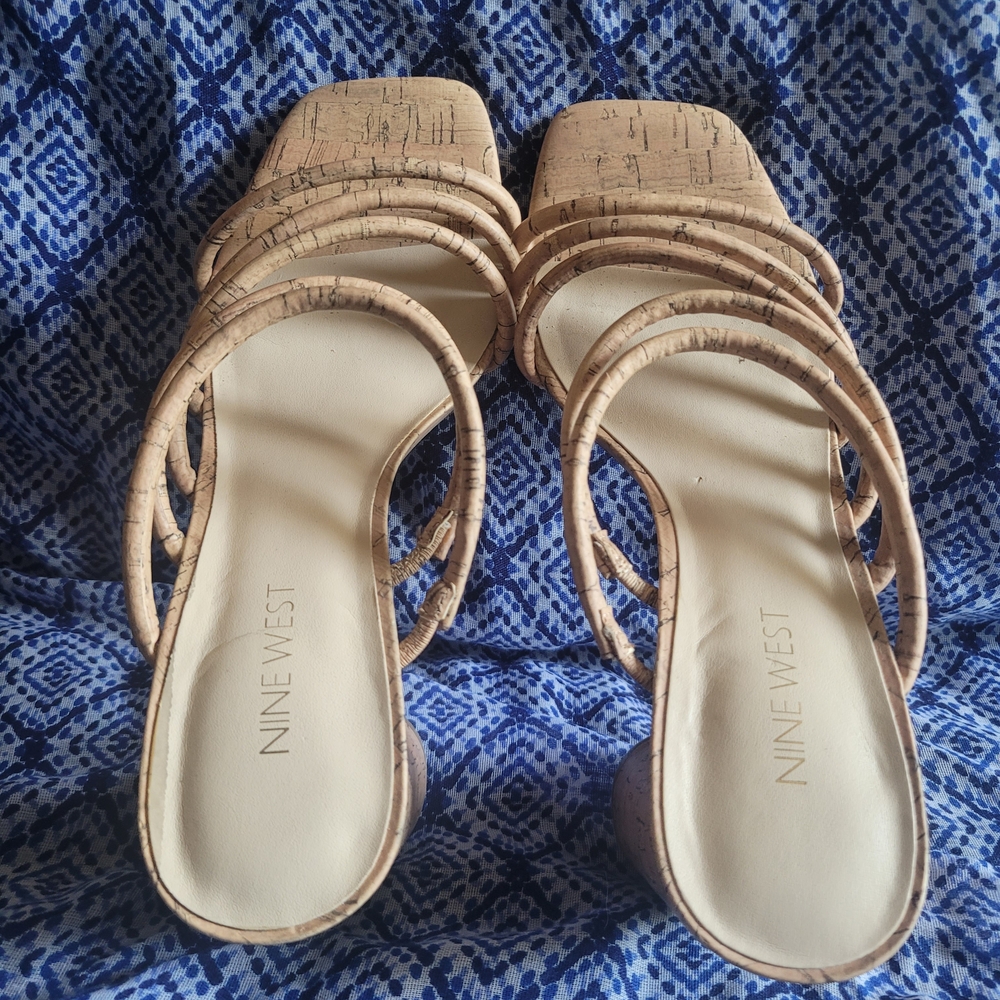 Nine West Tan Cork Strappy Mules - Picture 3 of 3